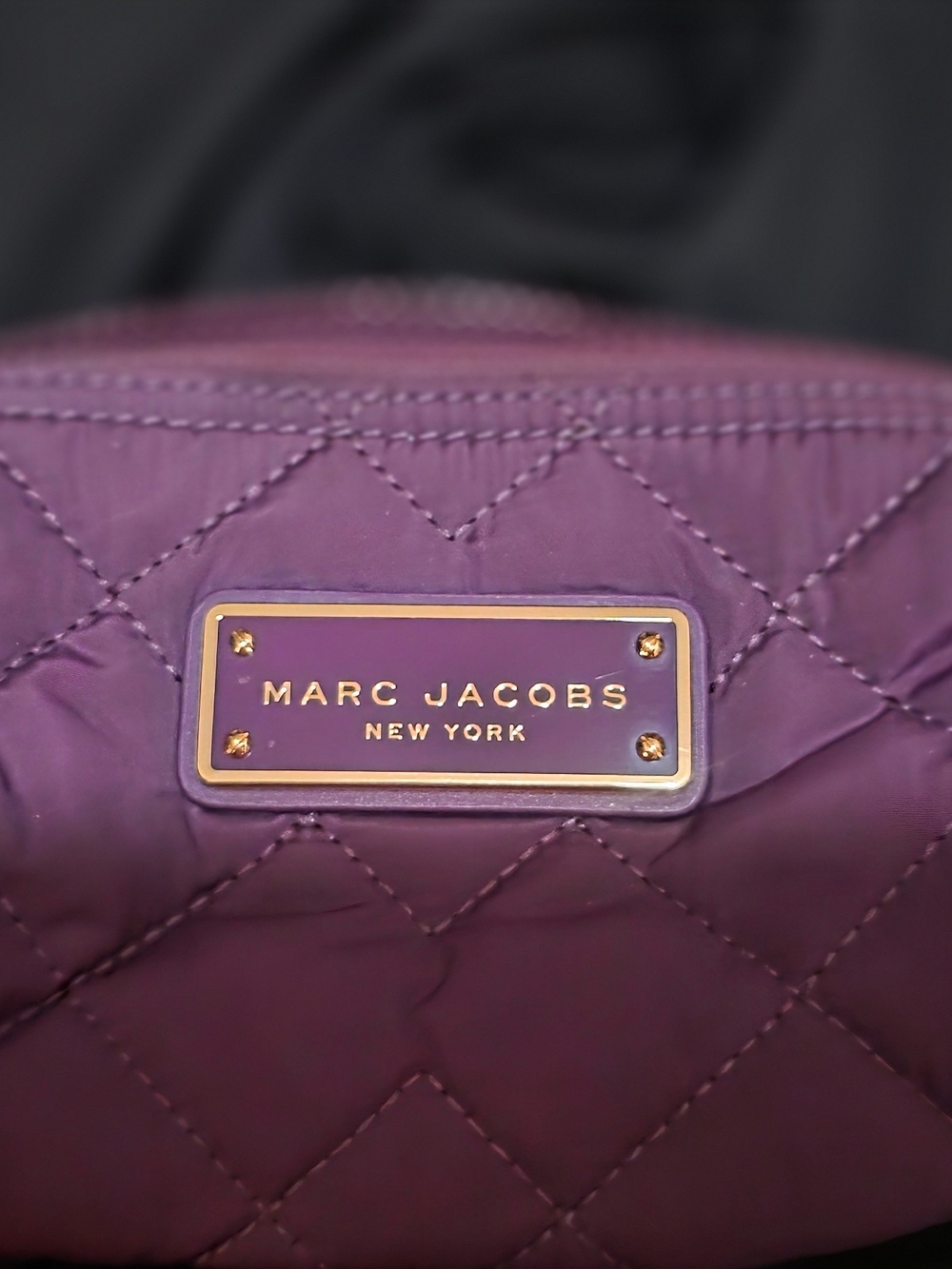 Marc Jacobs Quilted Purple Cosmetic Case with Gold Plaque
